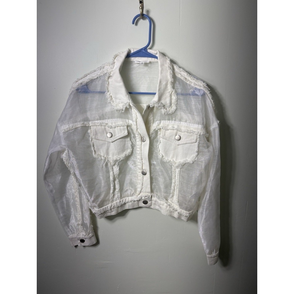 Dance And Marvel Womens S White Sheer Organza Frayed Crop Jacket